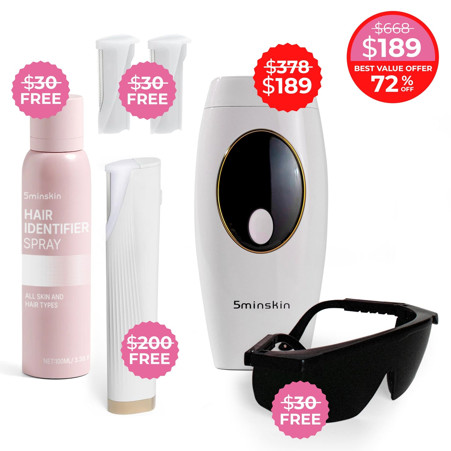 5MINSKIN AT-HOME LASER HAIR REMOVAL HANDSET - 72% OFF INTERNATIONAL WOMEN'S DAY SALE + 4 FREE GIFTS (WORTH $290)