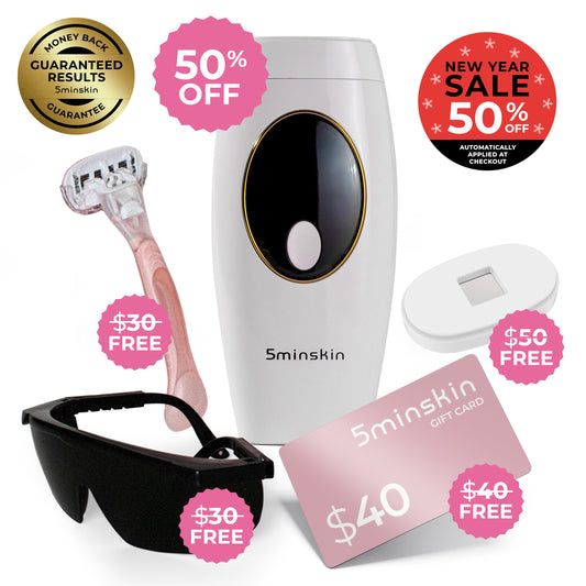 5MINSKIN AT-HOME LASER HAIR REMOVAL HANDSET - 50% OFF NEW YEAR SALE + 4 FREE GIFTS (WORTH $150)