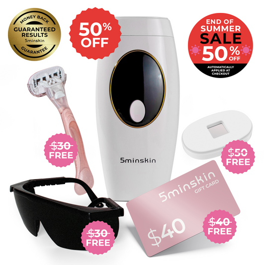 5MINSKIN AT-HOME LASER HAIR REMOVAL HANDSET - 50% OFF END OF SUMMER  SALE + 4 FREE GIFTS (WORTH $150)