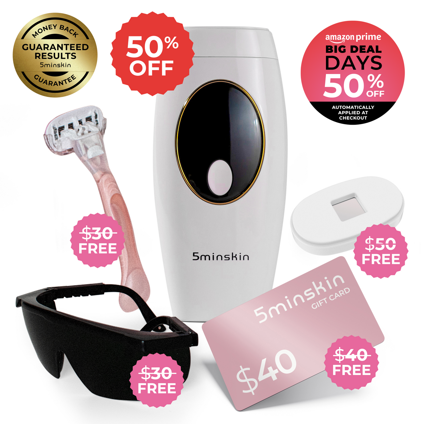 5MINSKIN AT-HOME LASER HAIR REMOVAL HANDSET - 50% OFF AMAZON PRIME DAY  SALE + 4 FREE GIFTS (WORTH $150)