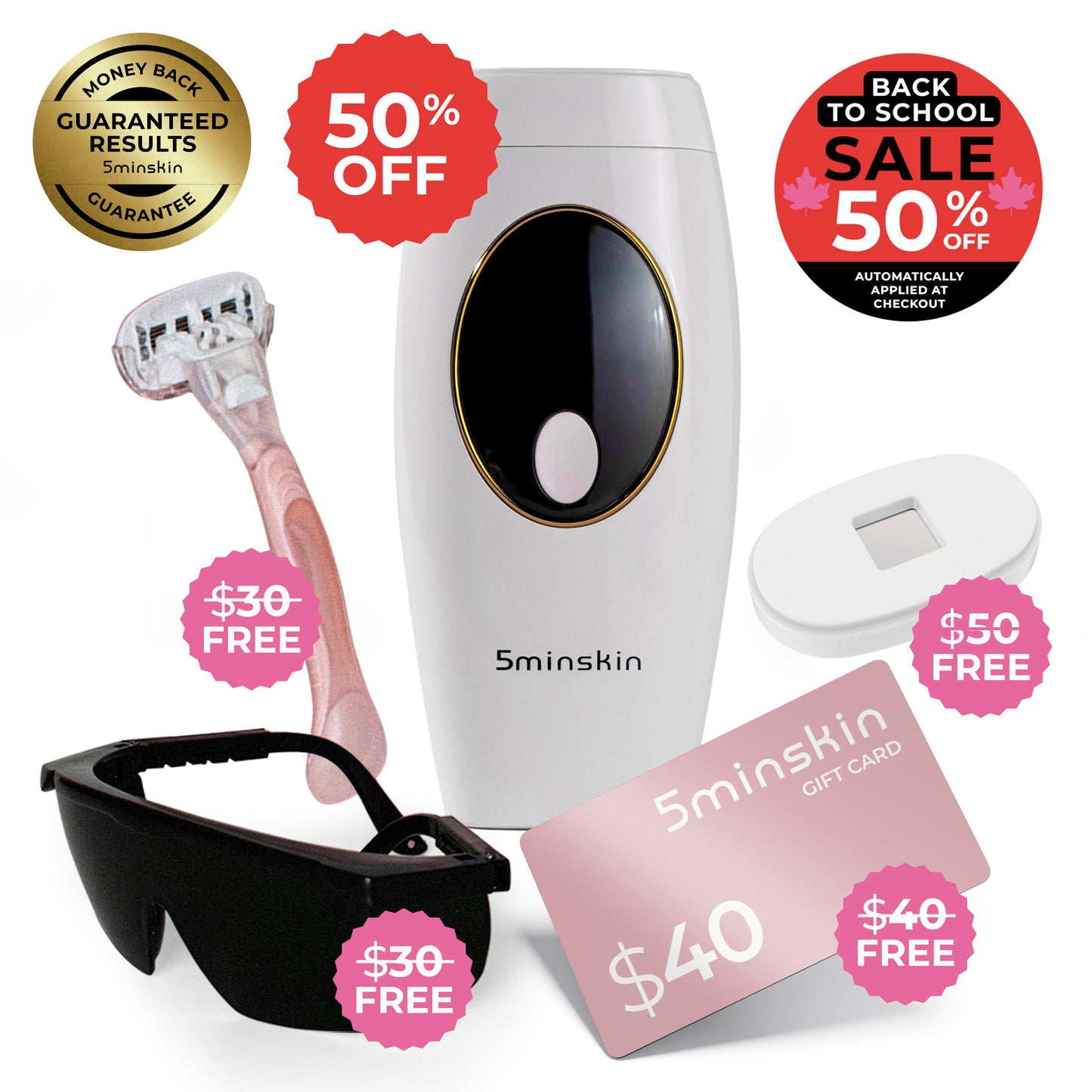 5MINSKIN AT-HOME LASER HAIR REMOVAL HANDSET - 50% OFF BACK TO SCHOOL SALE + 4 FREE GIFTS (WORTH $150)